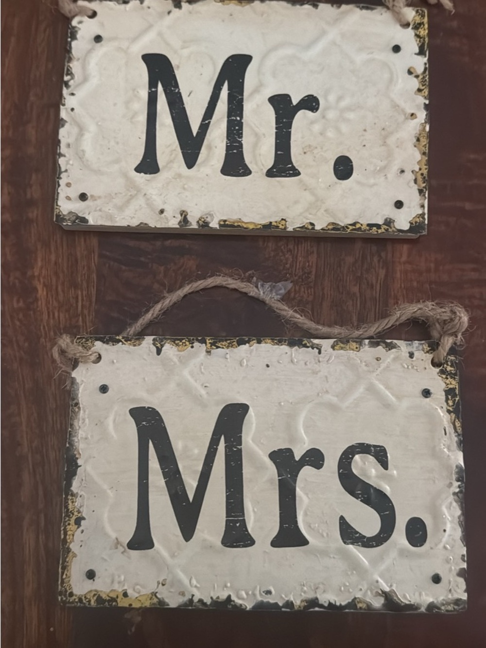 Mr. & Mrs. Rustic Hanging Signs - Cream and Black